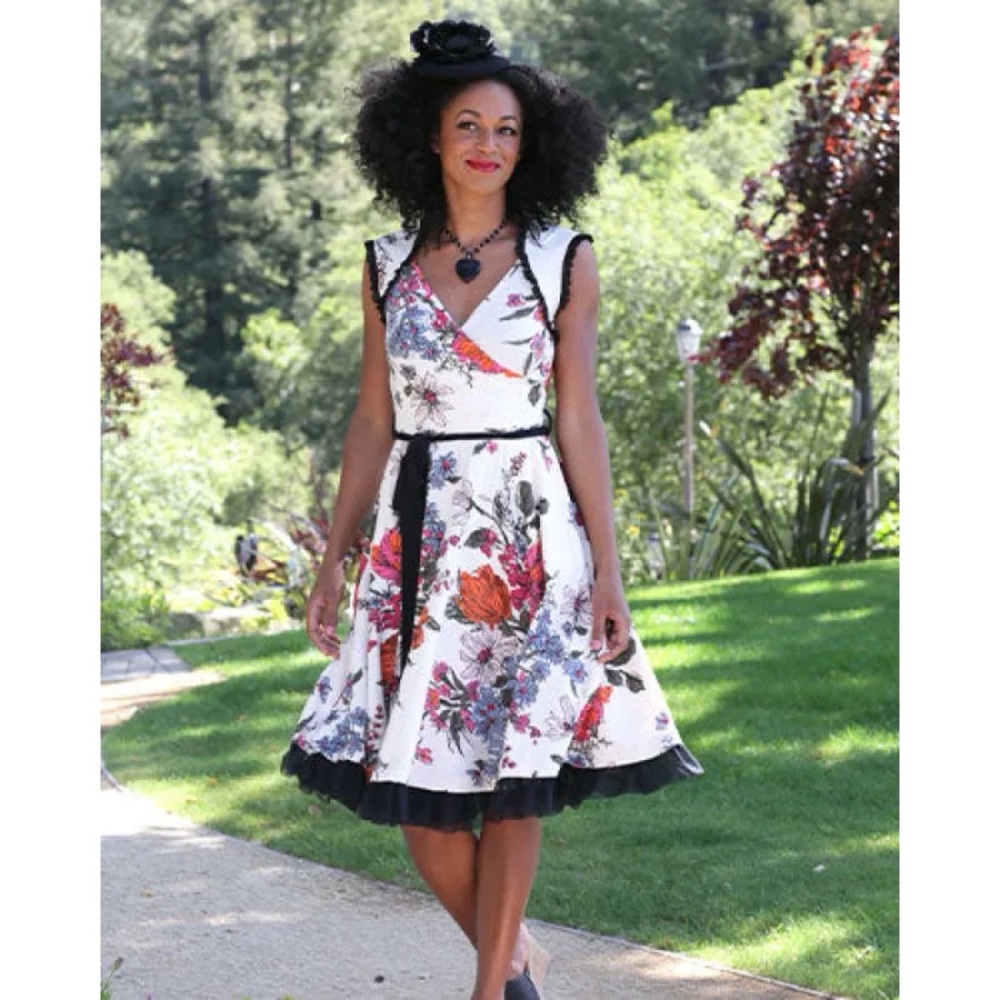 ModCloth Effie’s Heart The Charleston Dress Floral Off White Faux Wrap Dress